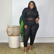 Load image into Gallery viewer, Plus Size Ribbed Long Sleeve Two Piece Set