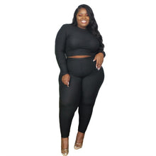 Load image into Gallery viewer, Plus Size Ribbed Long Sleeve Two Piece Set