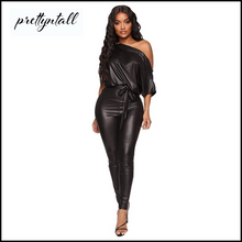 Load image into Gallery viewer, One Shoulder Faux Leather Jumpsuit
