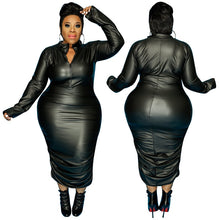 Load image into Gallery viewer, Plus Size PU Leather Midi Dress
