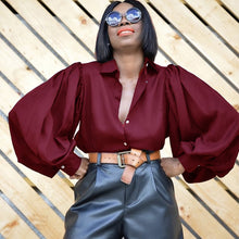 Load image into Gallery viewer, Backless Lantern Sleeve Blouse
