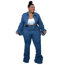 Load image into Gallery viewer, Plus Size Stacked Denim Jacket &amp; Pant Set or Seperate
